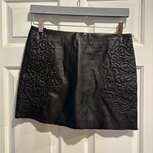 Zara leather embroidered mini skirt black sz XS